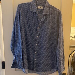Men's Blue Patterned Casual Button Down Shirt